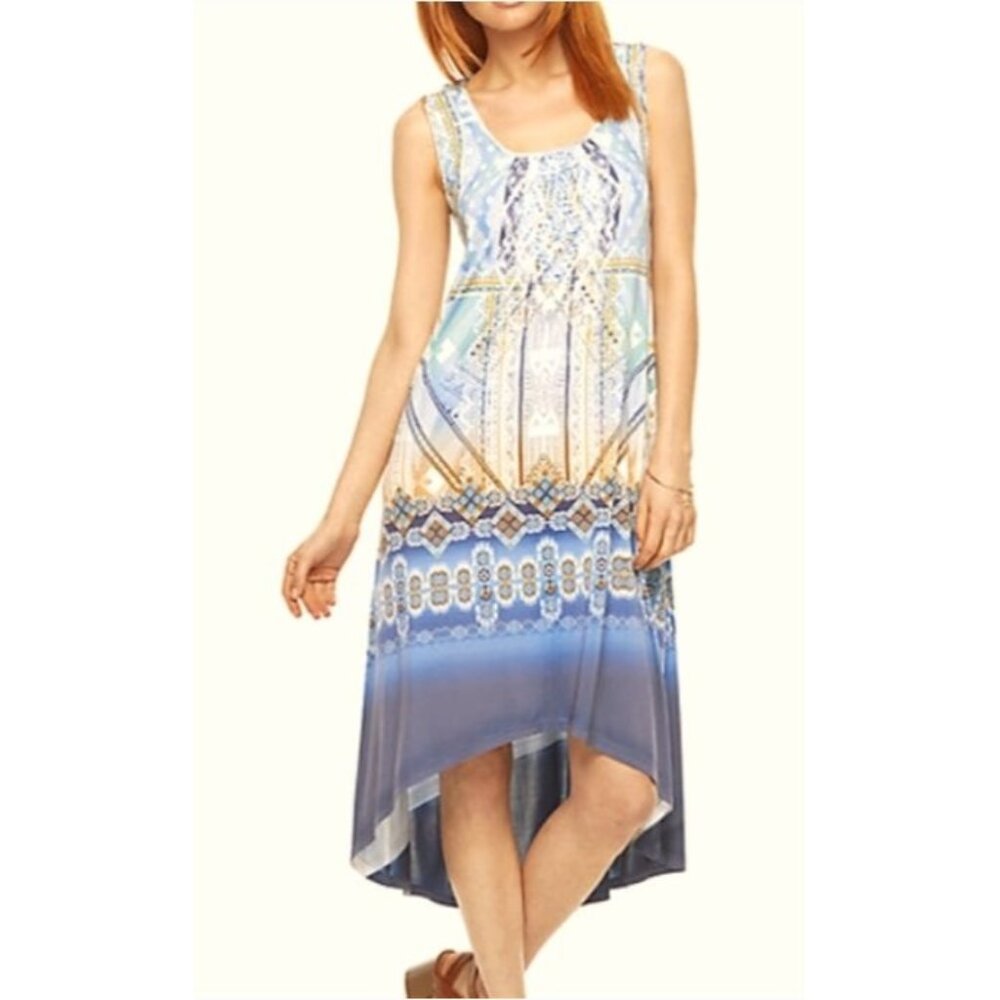 World Unity Blue/Multi Boho Wild Spirit Purity High Low Dress Women's Size Small
